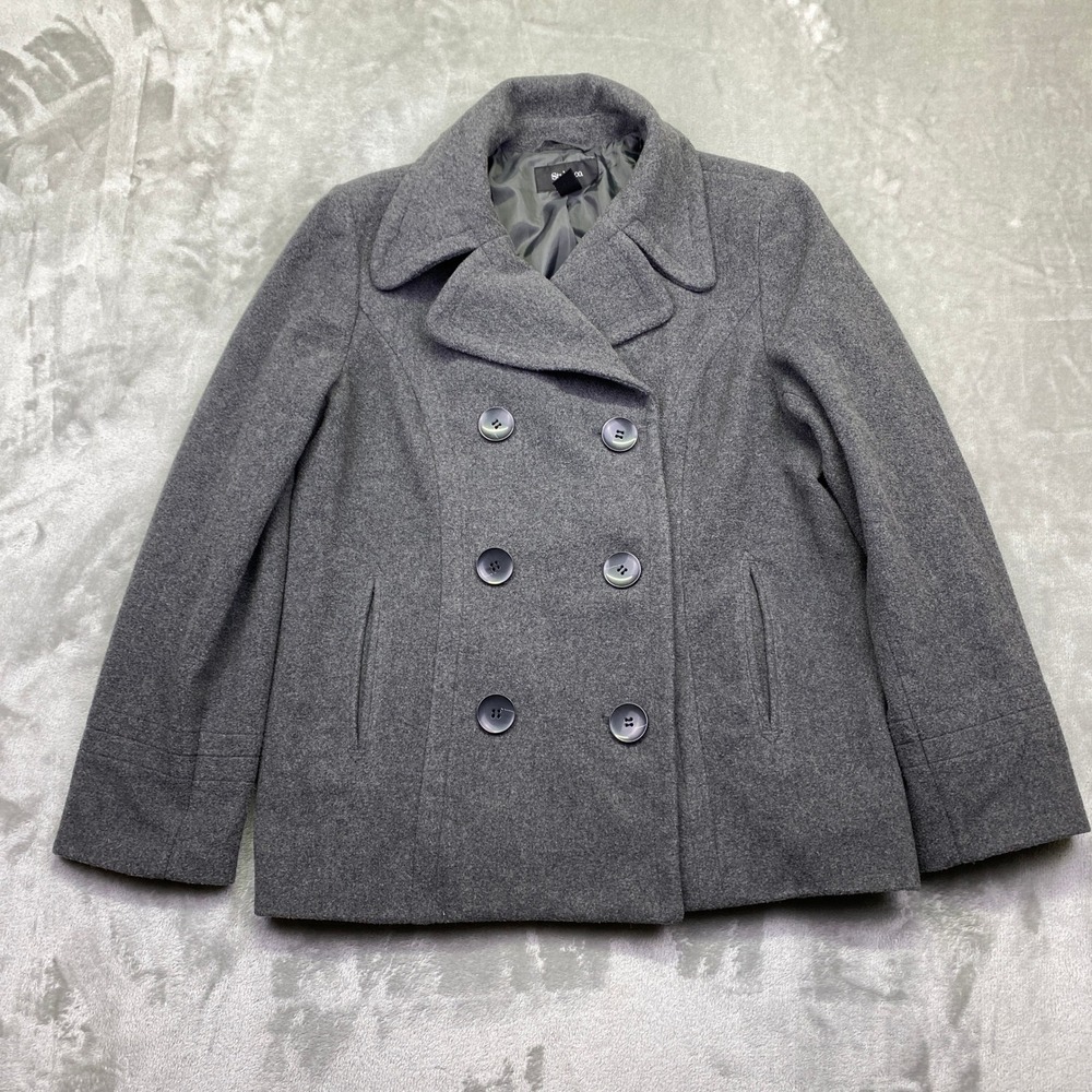 Style & Co Womens Gray Double Breasted Wool Blend Peacoat Jacket Size L